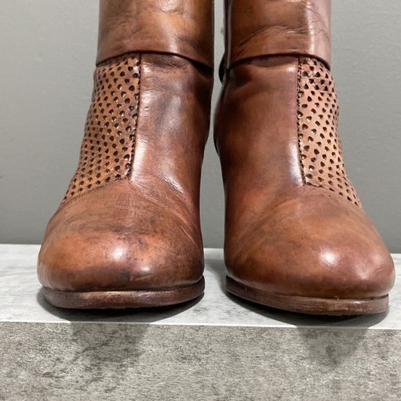 RAG & BONE Brown/Tan Leather Lasercut Accents Ankle Boot/Booties Size 6.5 - Picture 5 of 15